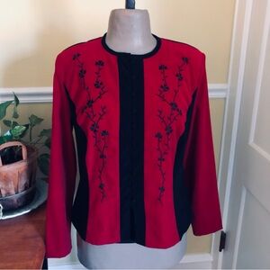 Melissa Harper vintage Asian style red & black color block suede-like to…